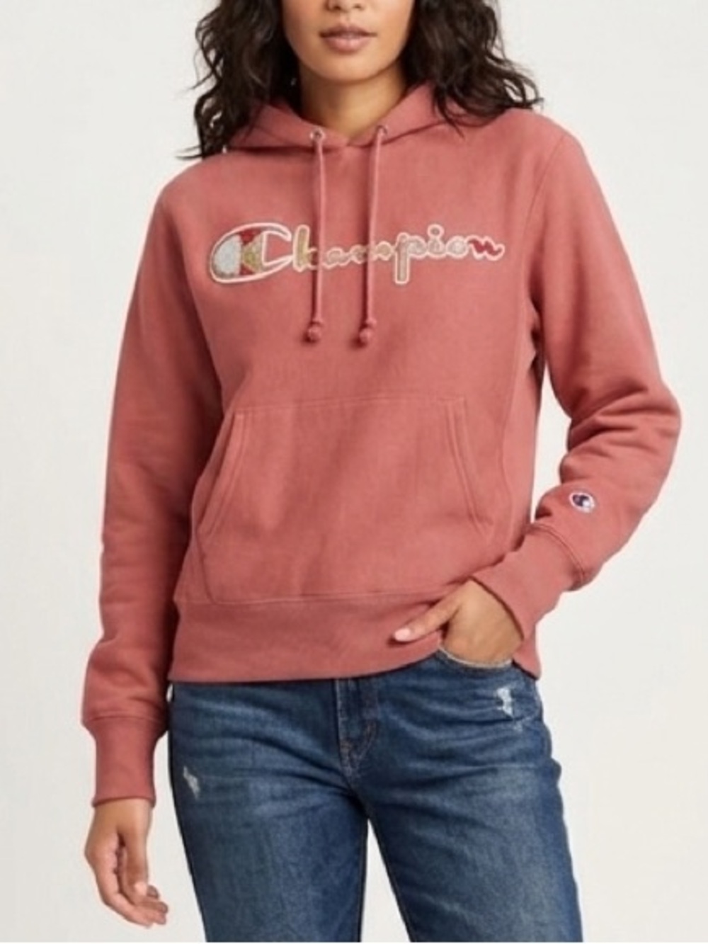 Champion Reverse Weave Embroidered Logo Hoodie Sweatshirt Size Small Pullover
